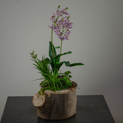 Искусственная орхидея на пне